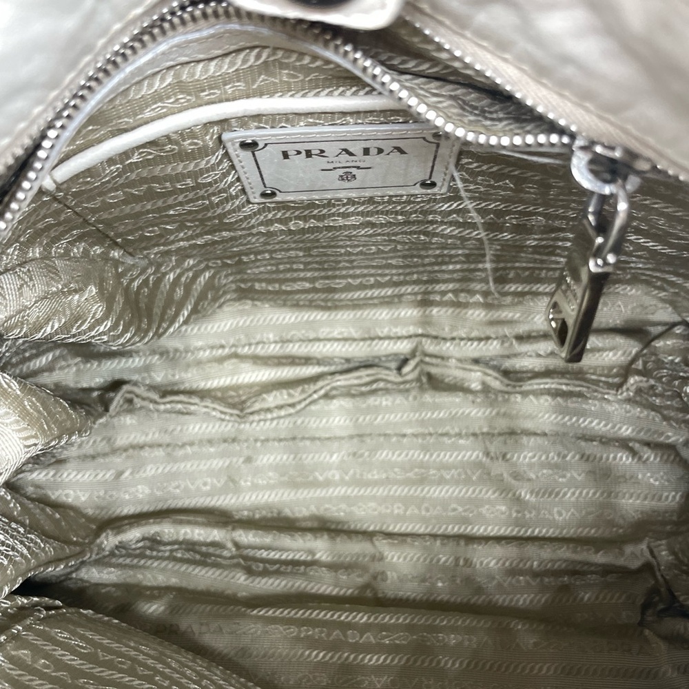 Prada Shoulder Hobo Bag White Nappa Leather Large Designer Retro AUTH - Picture 8 of 8